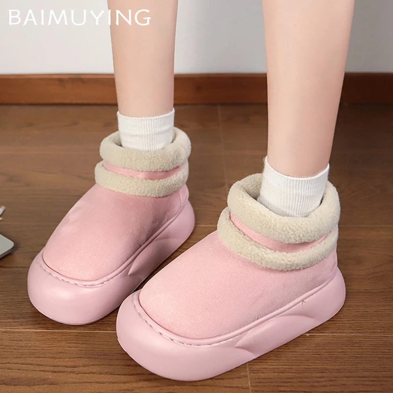 Зимние женские зимние ботильоны на меховой платформе замшевые короткие плюшевые