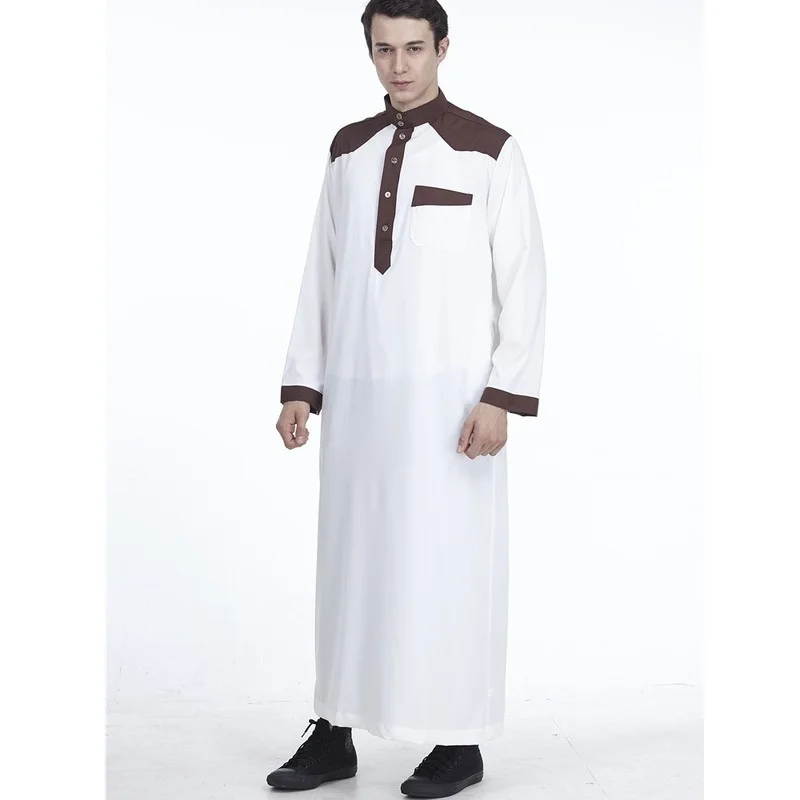 Men's Muslim Robe Daily Casual Commuter Slim Saudi Arabian Ethnic Colorblock Five Button Robe  Africa Business Casual New 2022