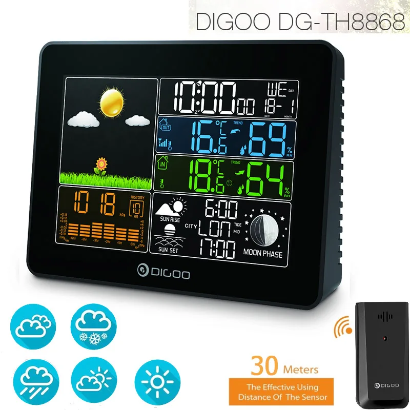 

Беспроводная Цифровая метеостанция Digoo, комнатный и уличный датчик температуры, гигрометр, термометр, будильник