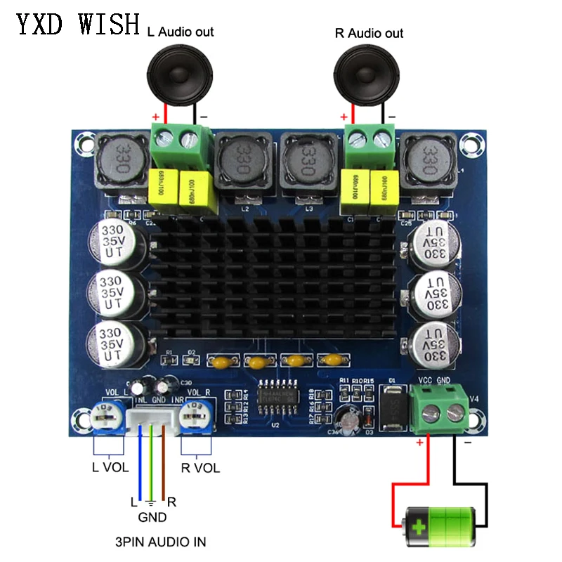 

TPA3116D2 Dual-channel Stereo High Power Digital Audio Power Amplifier Board 2*120W XH-M543 Digital Amplifier Board