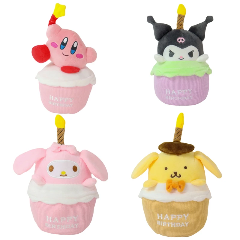 

20Cm Sanrioed Anime Kawaii Cute Mymelody Cinnamoroll Kuromi Purin Dog Birthday Cake Decoration Plush Music Doll Birthday Gift