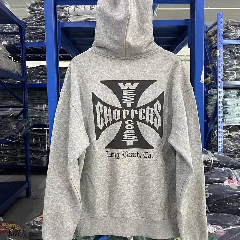 Фото Толстовка с капюшоном West Coast Choppers Do Old Neckline Iron Cross Print Letter Logo Пуловер WEST COAST Мужская уличная толстовка №2
