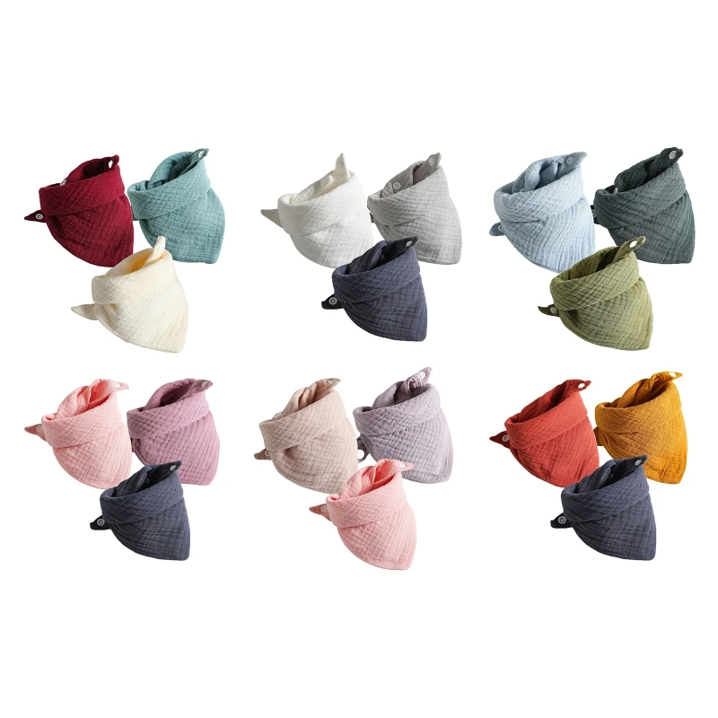 

3 Pcs Baby Feeding Drool Bibs Saliva Towel Triangle Scarves Bandana Soft Cotton Bibs Adjustable Snap Button Burp Cloth