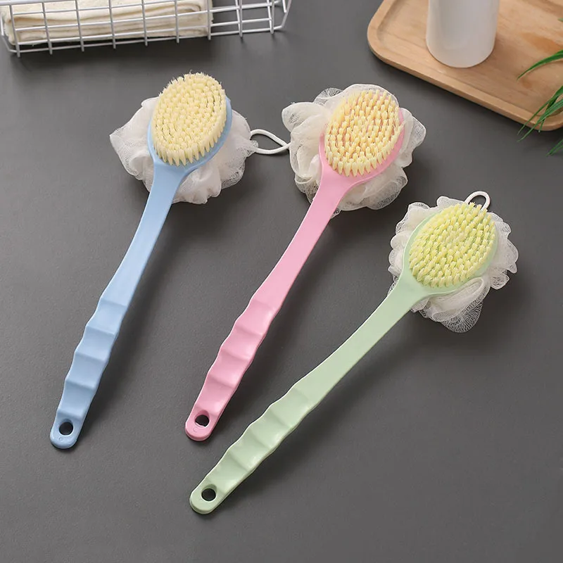 

Soft Hair Massage Bath Brush Long Handle Back Rub Brush 2 In 1 Bath Brush with Bath Ball Bath Brush Double Side Scrub Brush