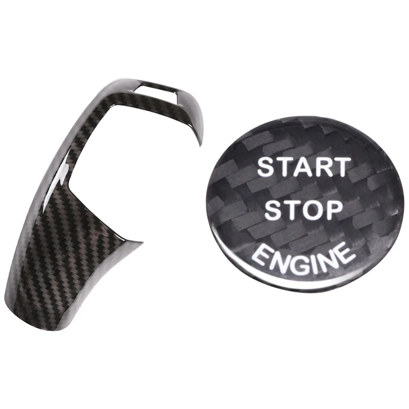 

Carbon Fiber Sticker Car Engine Start Stop Button Decor Cover Black with Car Right Drive Gear Shift Knob Cover Trim