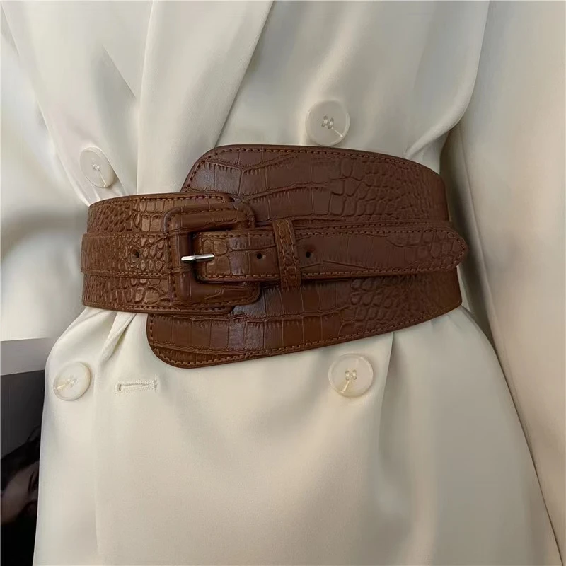 

Women PU Leather Belt Luxury Fashion Casual Clothing Ladies Vintage Strap Solid Color Waistband Long Dress Coat Accessories
