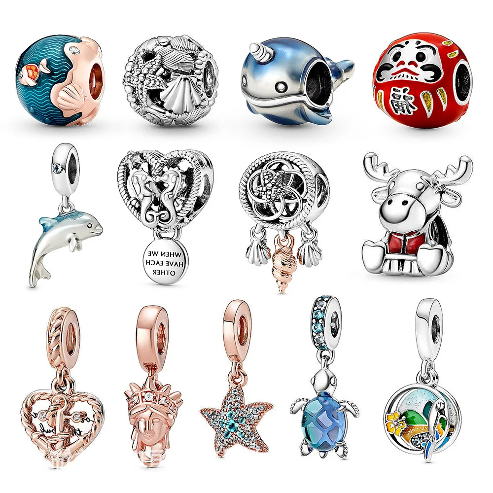 

New Fashion Charm Original Whale Starfish Red Buddha Beads Fit Original Pandora Ladies Bracelet Jewelry Accessories Gift