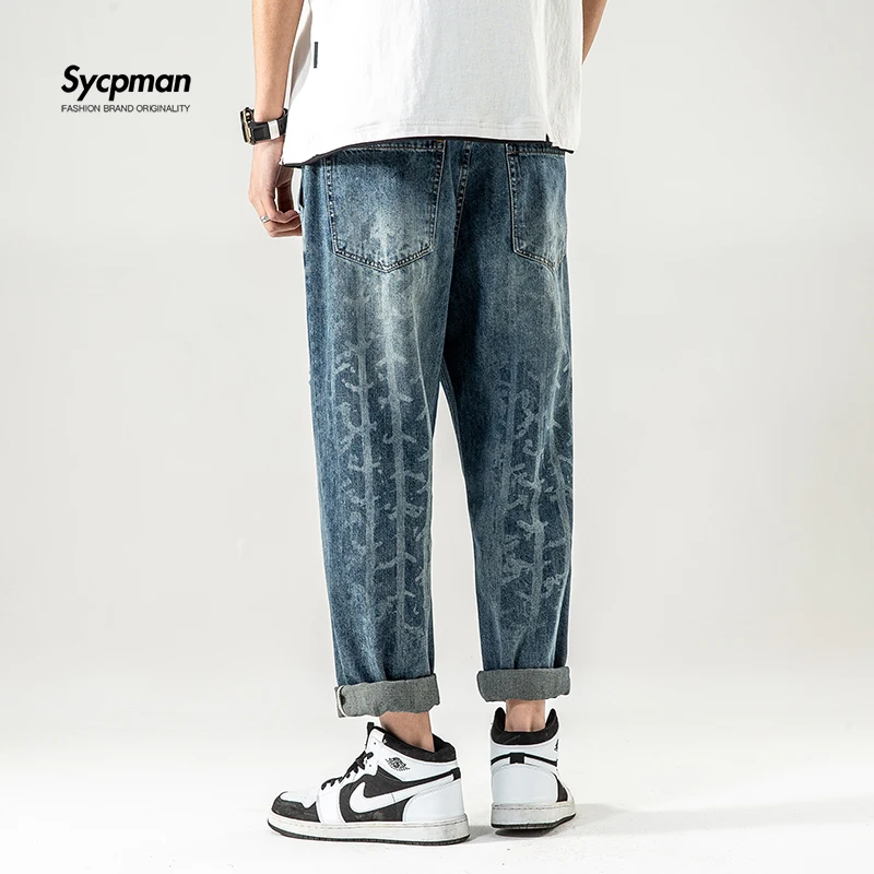 

Electrolytic Reverse Printed Jeans Men Harlan Loose Plus Size Fat Little Straight Elastic Waist Elastic
