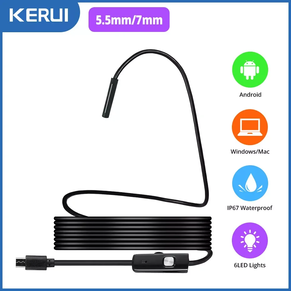 

KERUI Mini Endoscope Camera 7mm/5.5mm Micro USB Connector Camera for Android PC Soft Inspection Camera Borescope IP67 Waterproof