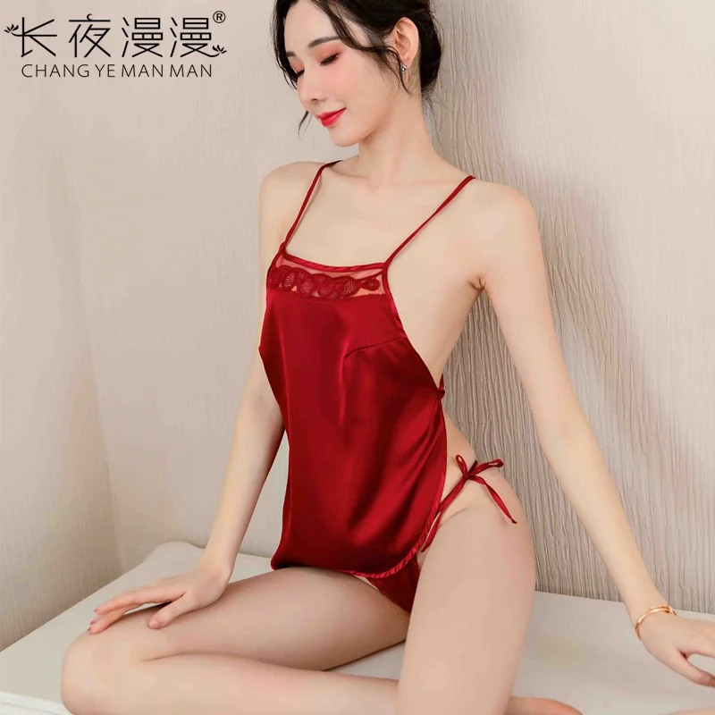 

Erotic Lingerie Sexy pajamas Female nightdress Sexy Porno Underwear belly pocket Neck Lace classical embroidery