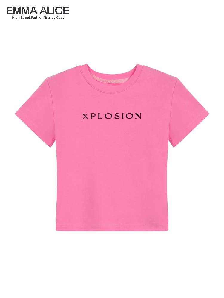 

Женская футболка с коротким рукавом, эластичный облегающий топ с круглым вырезом и буквенным принтом, лето 2023