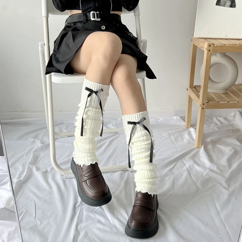 Женские гетры Rteyno носки однотонные вязаные рукава для ног с бантом манжеты сапог