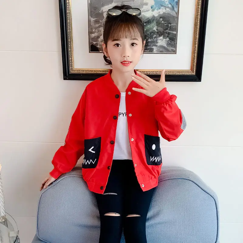 

Girls Autumn Jackets Stitching Color Big Children's Coats Top Splicing Spring Models Outerwear Teenage Kids Clothing 10 12 Years