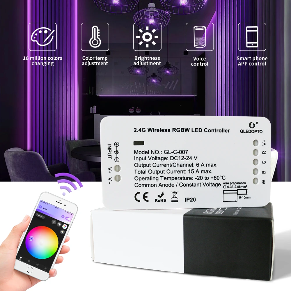 

Zigbee Zll Smart Home LED Strip RGBW Controller DC12V-24V Compatible with Hub Tuya Conbee App Echo Plus Voice Control