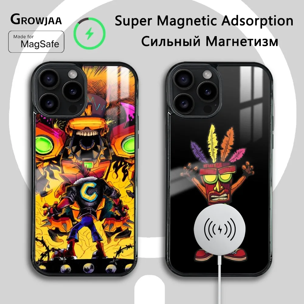 C-Crash B-Bandicoot GAME Phone Case For iPhone 16 15 14 13 12 11 Pro Max Plus Mini Magsafe Mirror Wireless Magnetic Cover