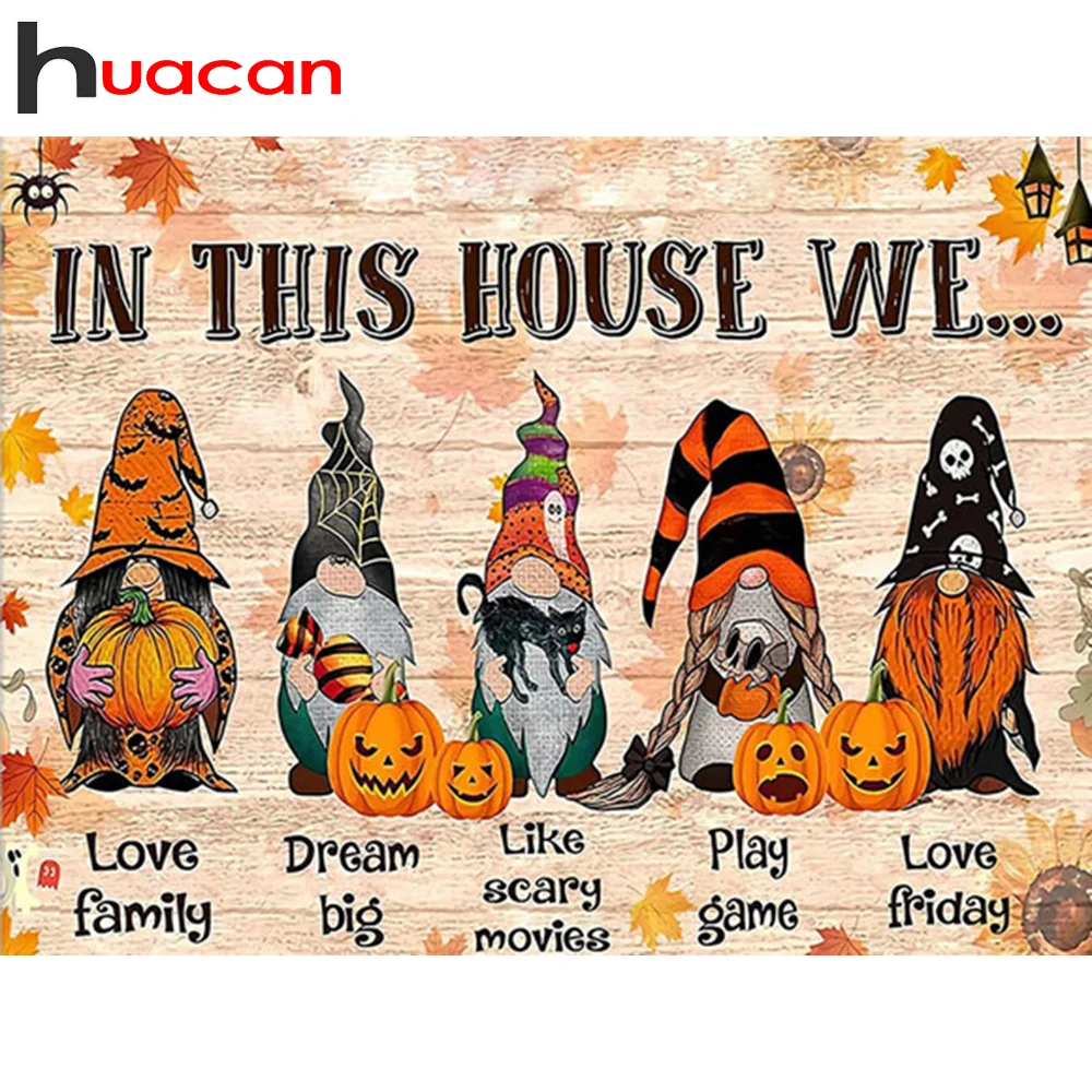 

Алмазная мозаика Huacan 5D Хэллоуин, гномы рисунок тыквы, Набор для вышивки крестом, мультяшное украшение ручной работы для дома