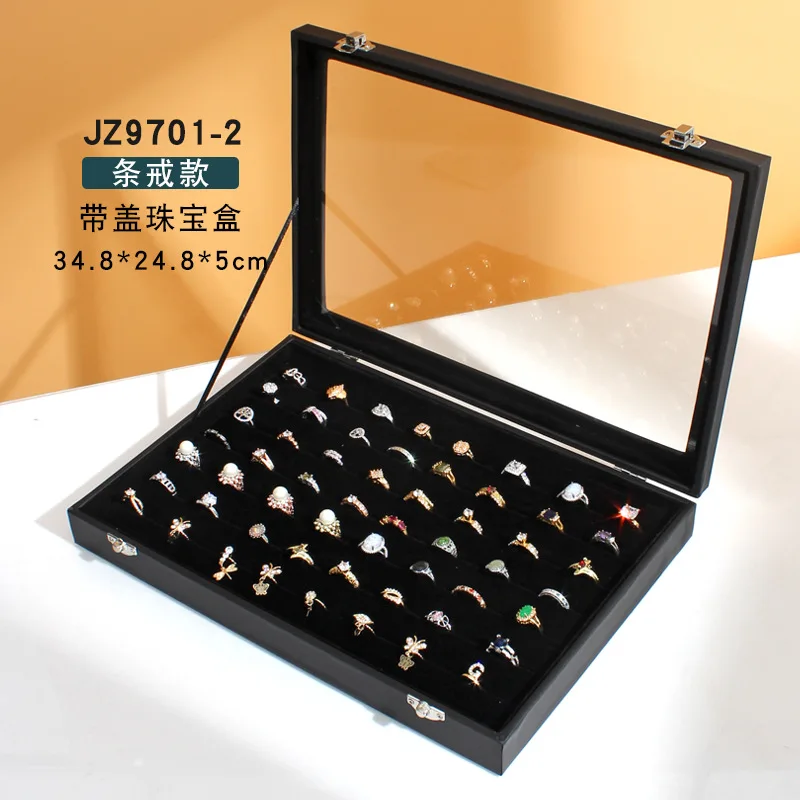 Fashion Velvet Jewelry Box With Cover Glass Flip Jewelry Box Ring Box Bracelet Earring Storage Box Display Box Jewelry Organizer