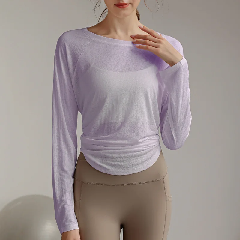 Tencel Snowflake Одежда для йоги Футболка женская осенняя свободная и тонкая спортивная