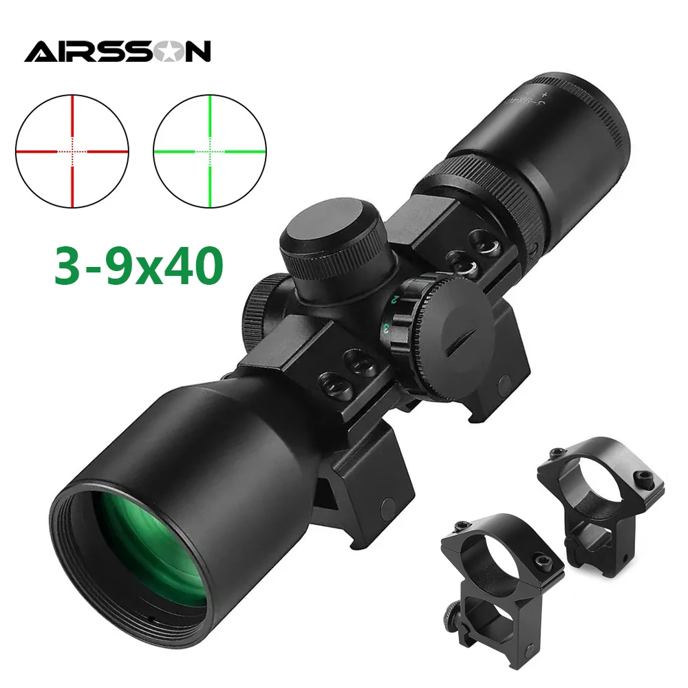 

3-9x40 Compact Riflescope Tactical Optical Sight Red Green Illuminated Mil-dot Reticle Rifle Scope For Airsoft Hunting Shooting