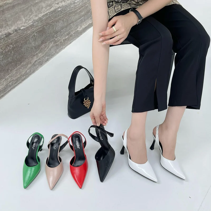 

2022 Summer Fashion Pointed Toe Slingback Sandals New Green Ladies Elegant Dress Shoes Thin High Heel Shallow Pumps Shoes Mu
