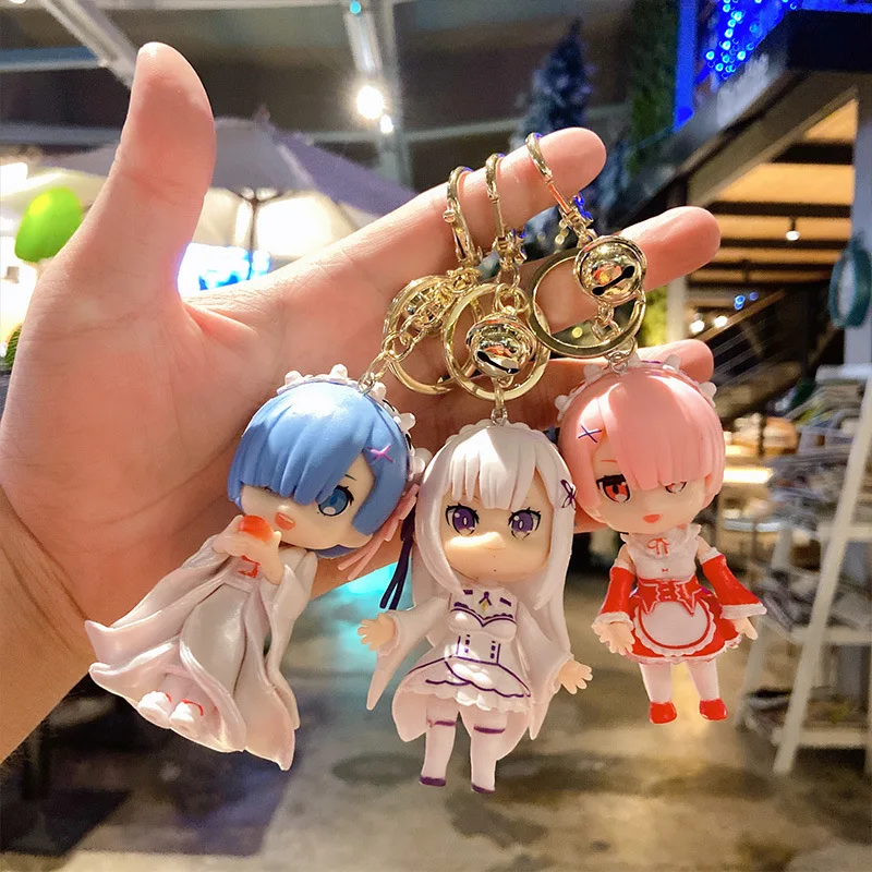 

6cm Anime Re:Life In A Different World From Zero Rem Ram Emilia Keychain Cartoon Doll Keyring Couple Bag Car Ornament Key Chain
