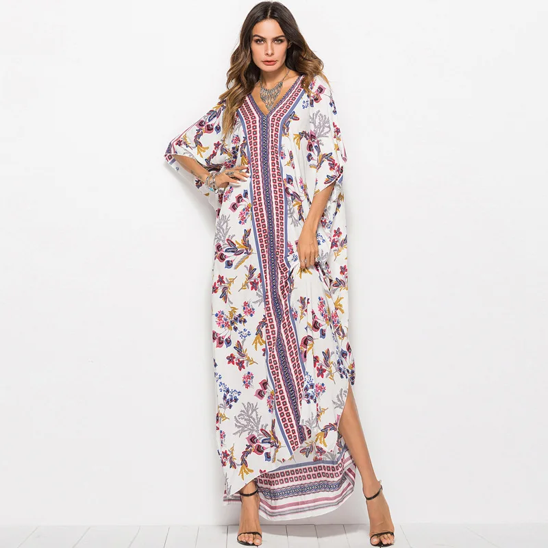 

Женское летнее платье с цветочным принтом, V-образным вырезом и полурукавом
