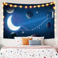 universe galaxy beautiful aurora moon under the night sky printed background tapestry wall decoration cloth bohemian hippie