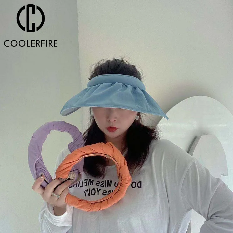 

Women Hats High Quality Wide-Brimmed Hats Sun Visor Beach Spring and Summer Female Cap Packable Solid Color UV Protection AC2007