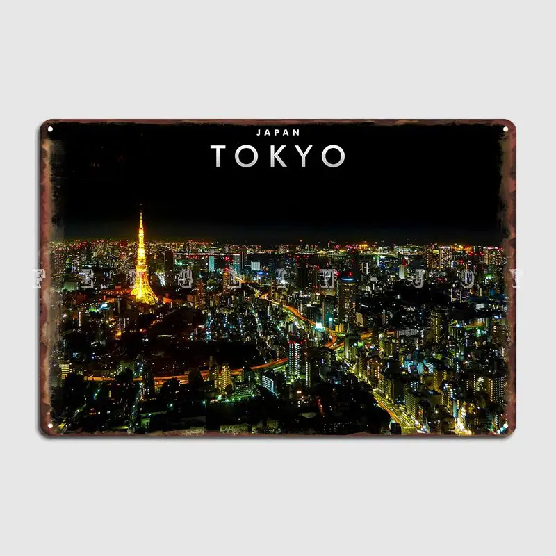 

Tokyo City Night Metal Plaque Poster Club Club Bar Custom Painting Décor Tin Sign Poster