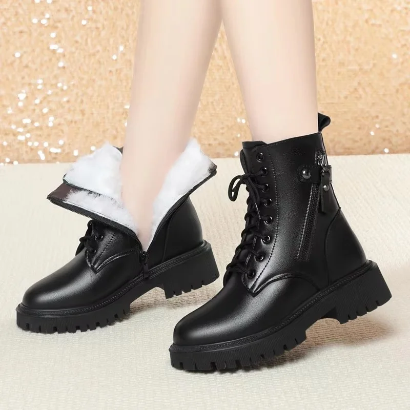 Ботинки из натуральной кожи в британском стиле 4 см женская обувь на платформе с