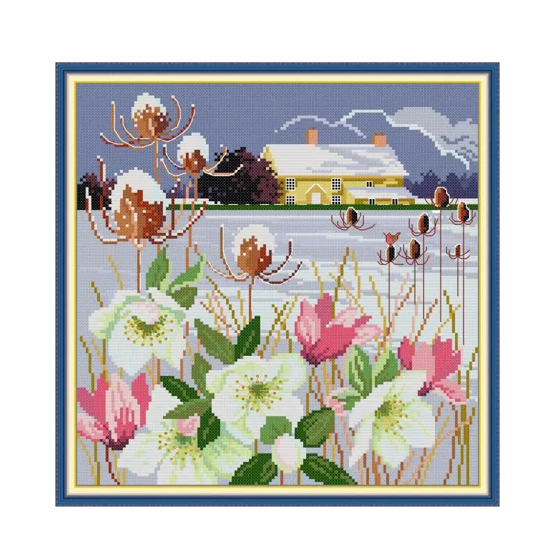 

Four seasons in the field - winter cross stitch kit counted white 18ct 14ct 11ct printed embroidery DIY handmade needlework