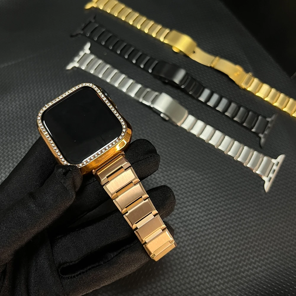 

Luxury Metal Strap+Diamond Case For Apple Watch Ultra 49mm 38mm 40 41 42 44 45mm Bracelet For iWatch Series 8 7 6 5 4 3 se Band