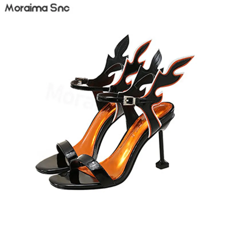

Fashion Color Matching Flame Sandals Summer New Soft Bottom Stiletto Buckle Belt Temperament Fashionable High Heel Sandals