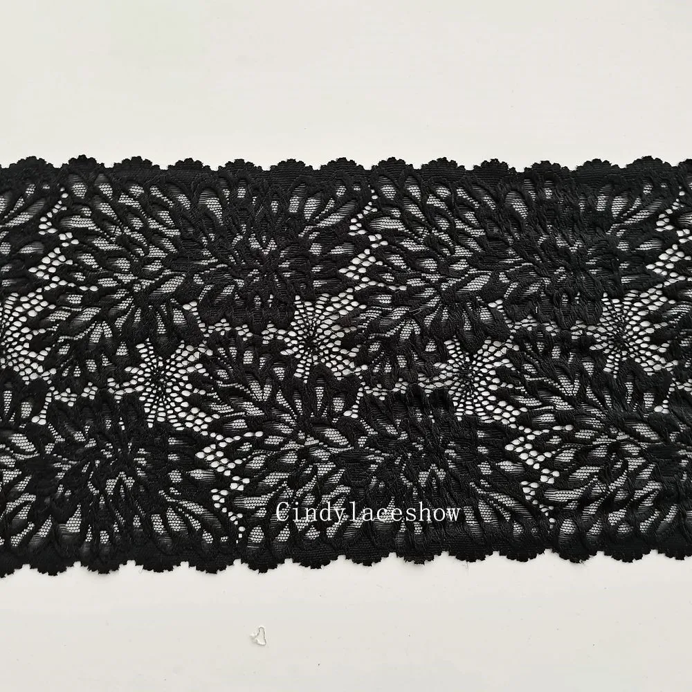 Эластичная эластичная кружевная бейка с цветочным принтом черная для