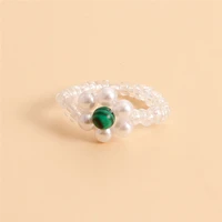 2nd korean cute imitation pearls beads weave daisy flower elastic ring for girl colorful flower core ring handmade women jewelry