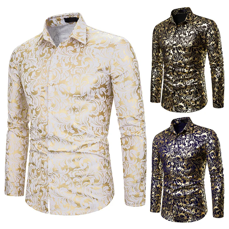 

2022 New Spring and Autumn Men Fashion Shirt Round Hem Long Sleeve Bronzing Breathable Lapel Collar Outdoor Casual Shirts