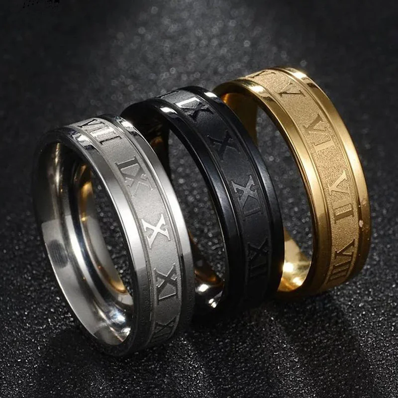 

6mm Vintage Roman Numerals Men Rings Temperament Fashion Stainless Steel Rings Punk Wedding Rings For Men Women Jewelry Gift