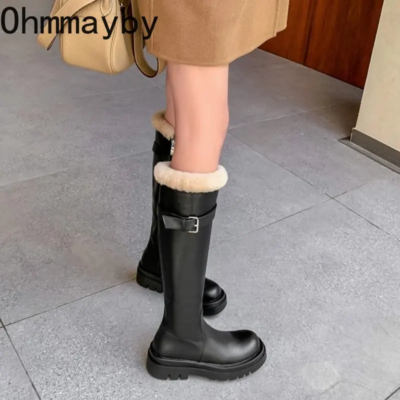 

Новые зимние длинные ботинки с Плюшевым Мехом, женские высокие сапоги до бедра, модные высокие сапоги до колена на толстой подошве, теплые ж...