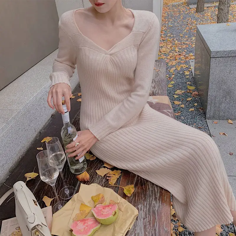 

Clothes 2023 Long Knitted Woman Dress Robe Maxi Crochet Dresses for Women Evening U Neck Sexy Daring Elegant Party Knit Cotton