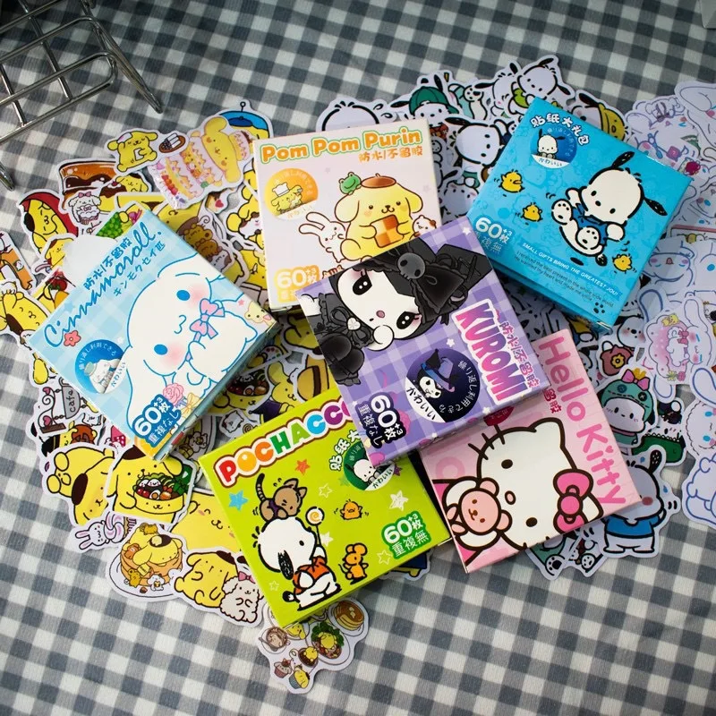 

60pcs Sanrio Sanrio Goo Card Sticker Jade Cinnamon Dog Pudding Dog Kulome Pacha Dog Boxed Sticker Decoration