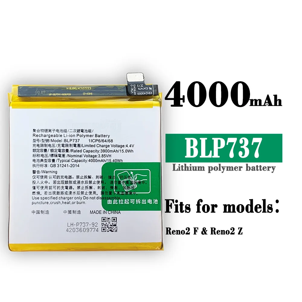 

New 100% Orginal High Capacity 4000mAh BLP737 Battery For OPPO Reno 2Z Reno 2F High Quality Replacement Battery