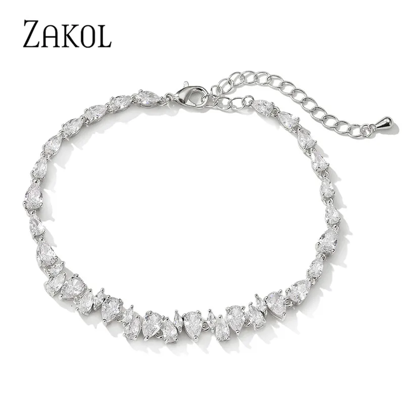 

ZAKOL Elegant Square Drop Cubic Zirconia Charm Bracelets for Women Luxury Wedding Party Jewelry Accessories BP5018