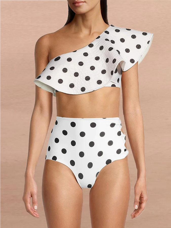 Комплект бикини с принтом в горошек модный раздельный купальник оборками 2024