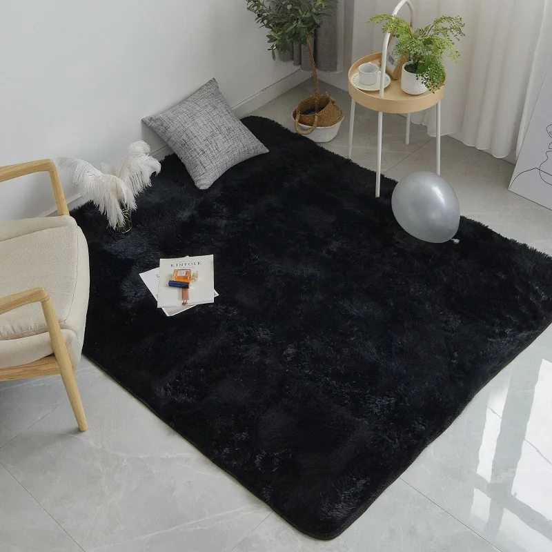 Лохматые ковры для гостиной спальни современные черные однотонные плюшевые