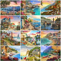 diamond painting seaside 5d diy diamond mosaic house full square round natural landscape embroidery sale handicrafts