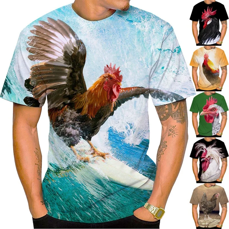 

Summer new fashion cartoon rooster 3D printing T-shirt men's funny chicken casual cool short-sleeved top