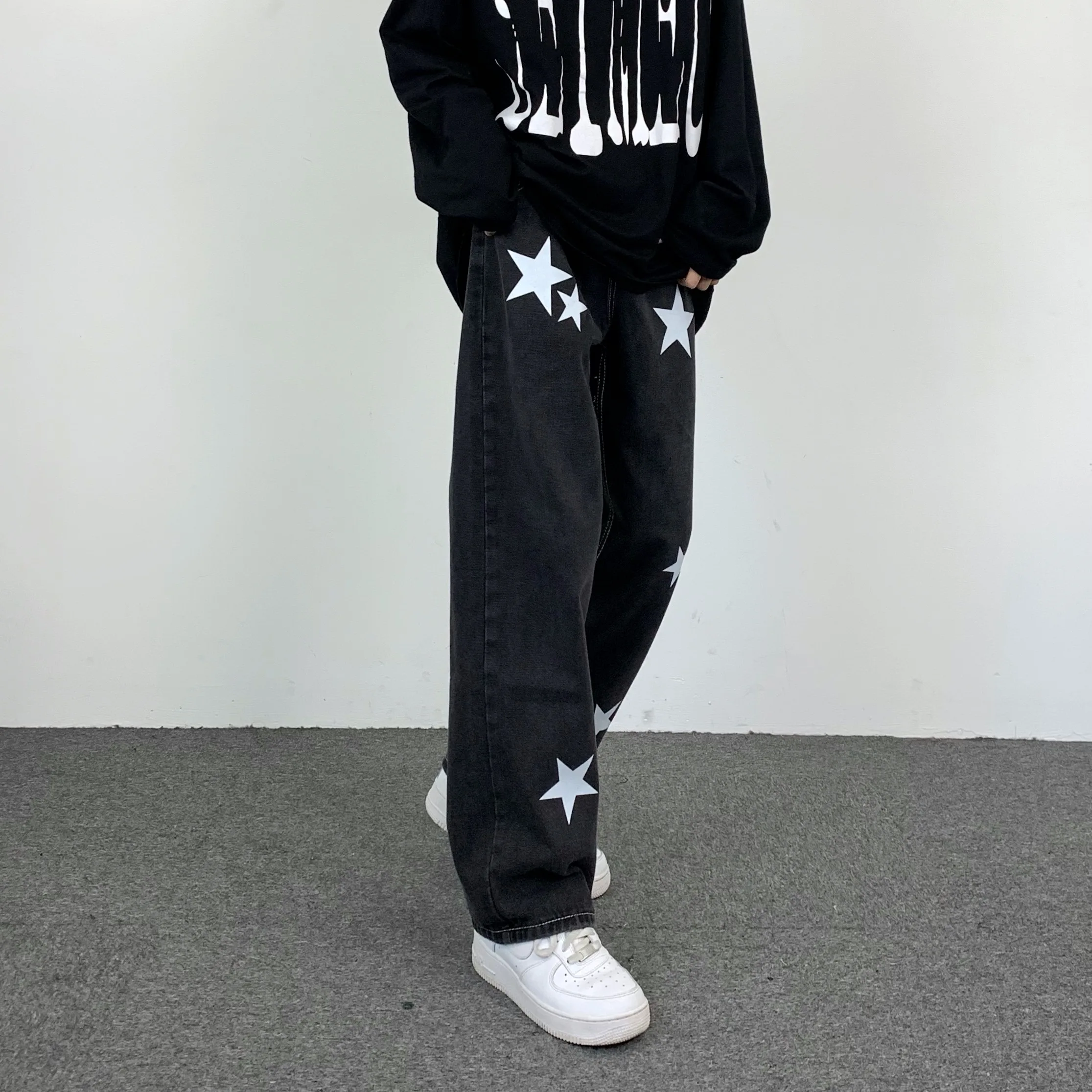 Pants Men's Jeans Hip Hop Retro Pentagram Straight Wide Leg Jeans Loose Pants Women's Loose Jeans y2k Men's Jeans Casual Men