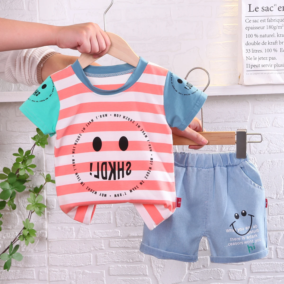 

Костюм детский летний из двух предметов, шорты с коротким рукавом и рубашка с принтом для детей 0-5 лет