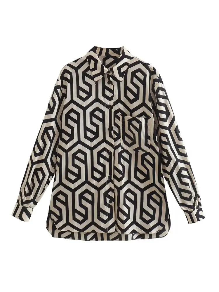 

Женская блузка с геометрическим принтом, с длинным рукавом
