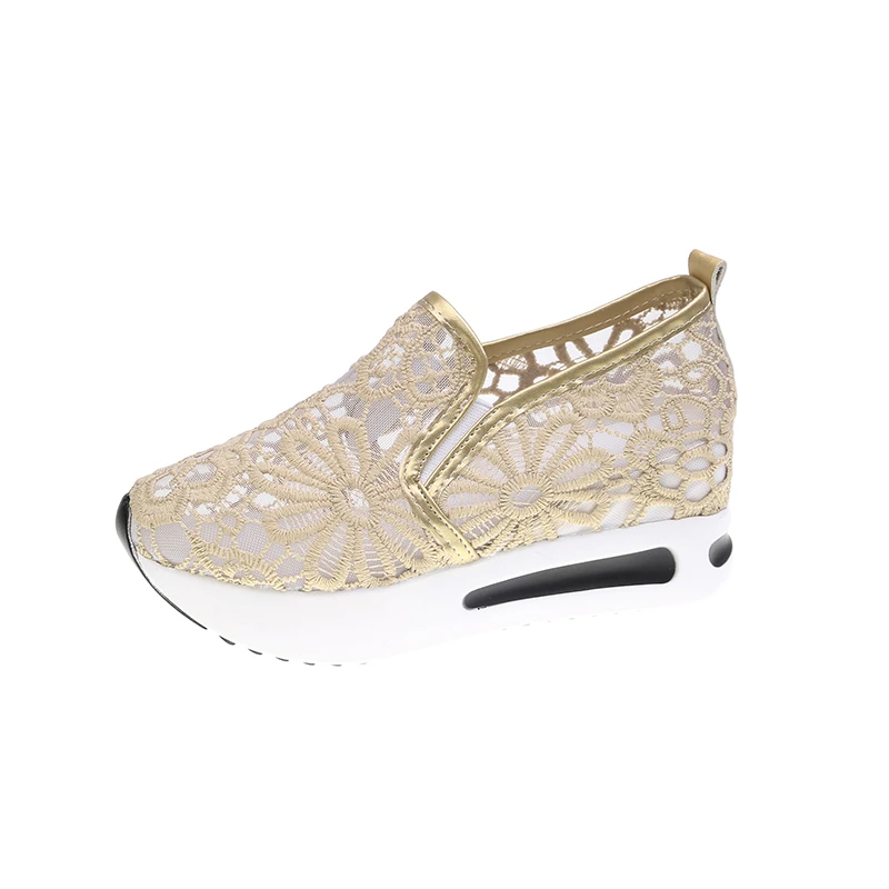 

Female Wedge Shoes Sequin Mesh Breathable Shoes Women Gold Silver Platform Sneakers Women Height Increasing Thick Shoes Casual